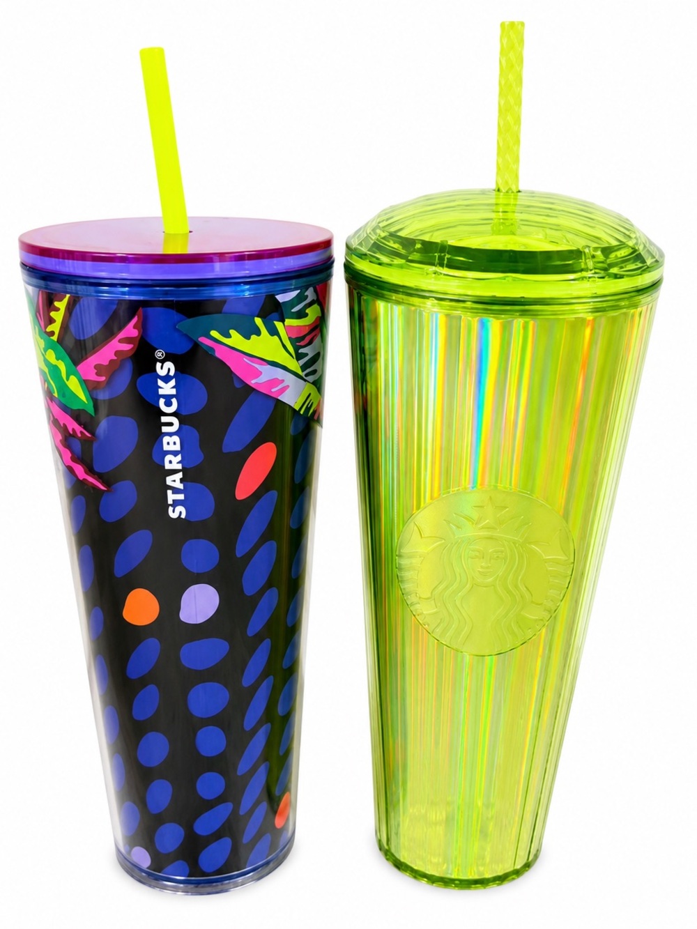 NEW Starbucks Summer 24oz Reusable Cold Cups Neon Holographic Set of 2